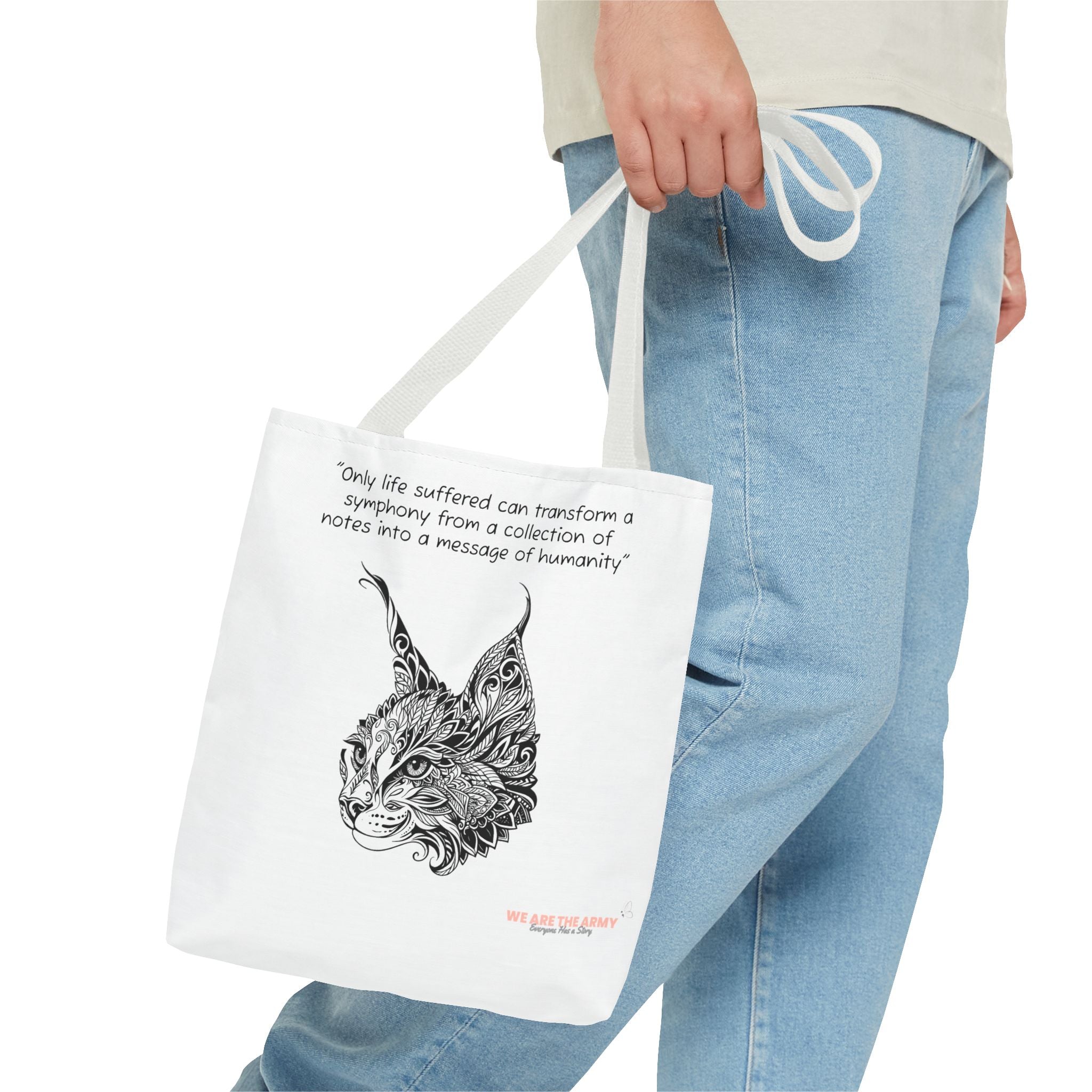 Custom Cat Tote Bag — Inspirational Quote & Detailed Cat All-Over Print Tote