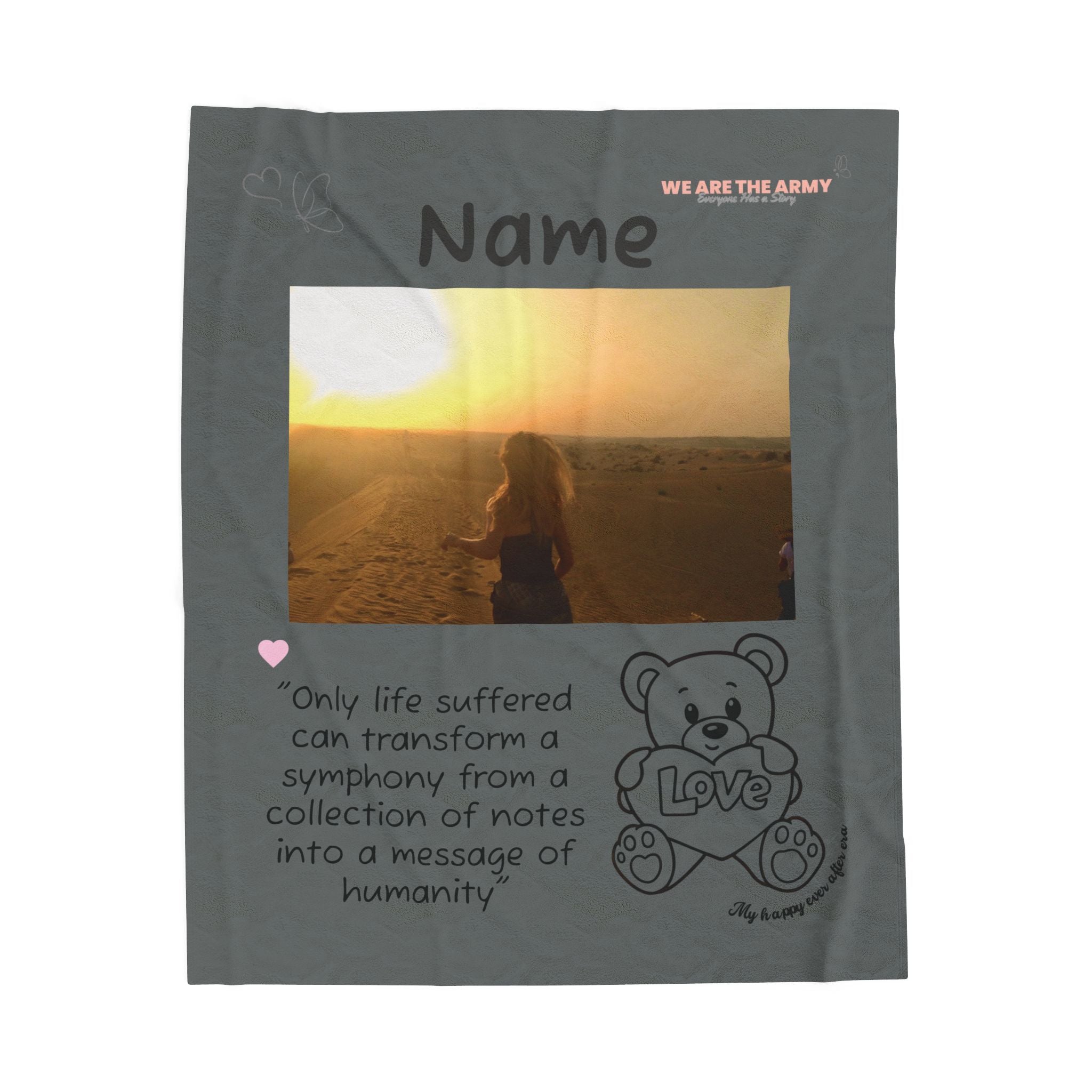 Personalized Velveteen Photo Blanket – Custom Name & Inspirational Quote Teddy Design