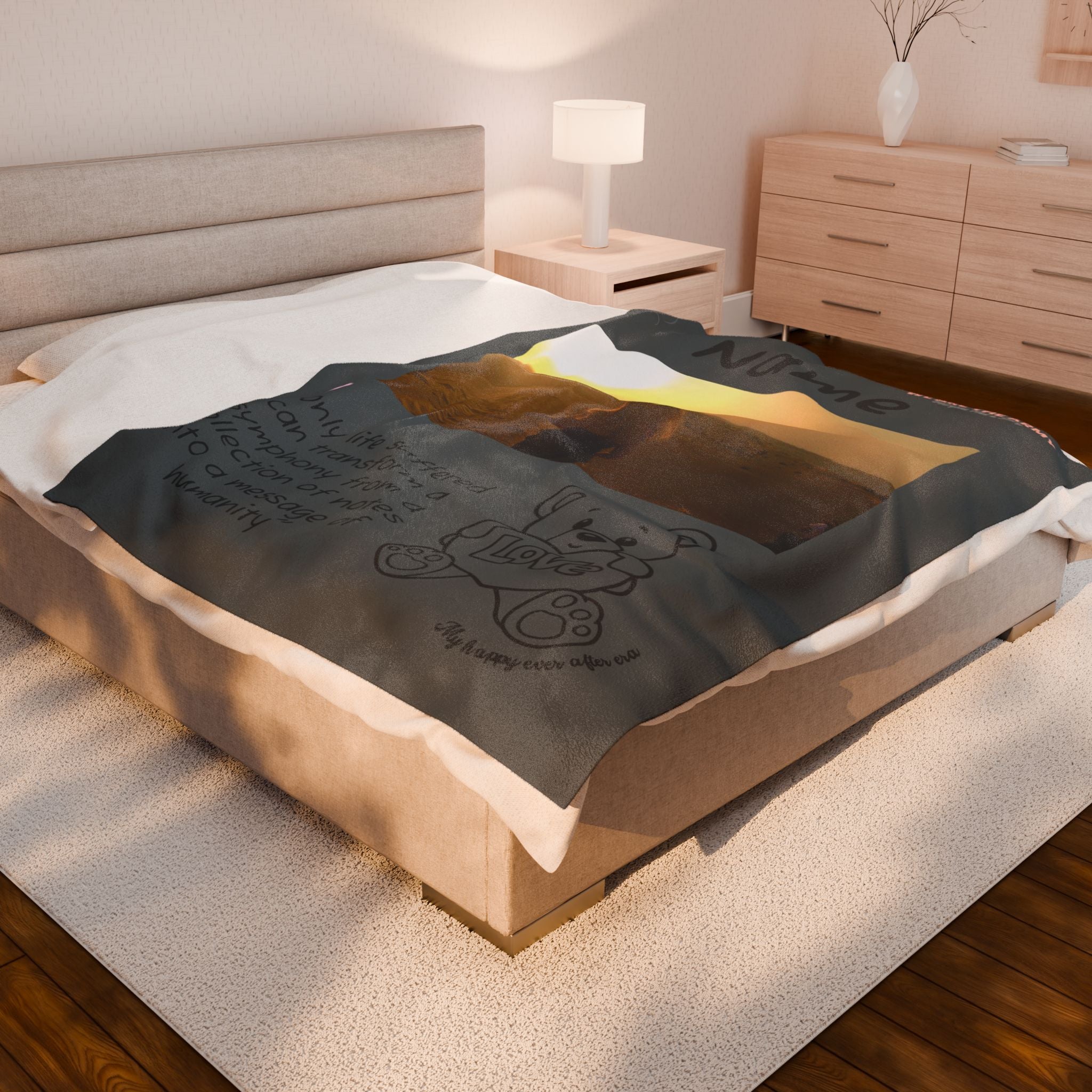 Personalized Velveteen Photo Blanket – Custom Name & Inspirational Quote Teddy Design