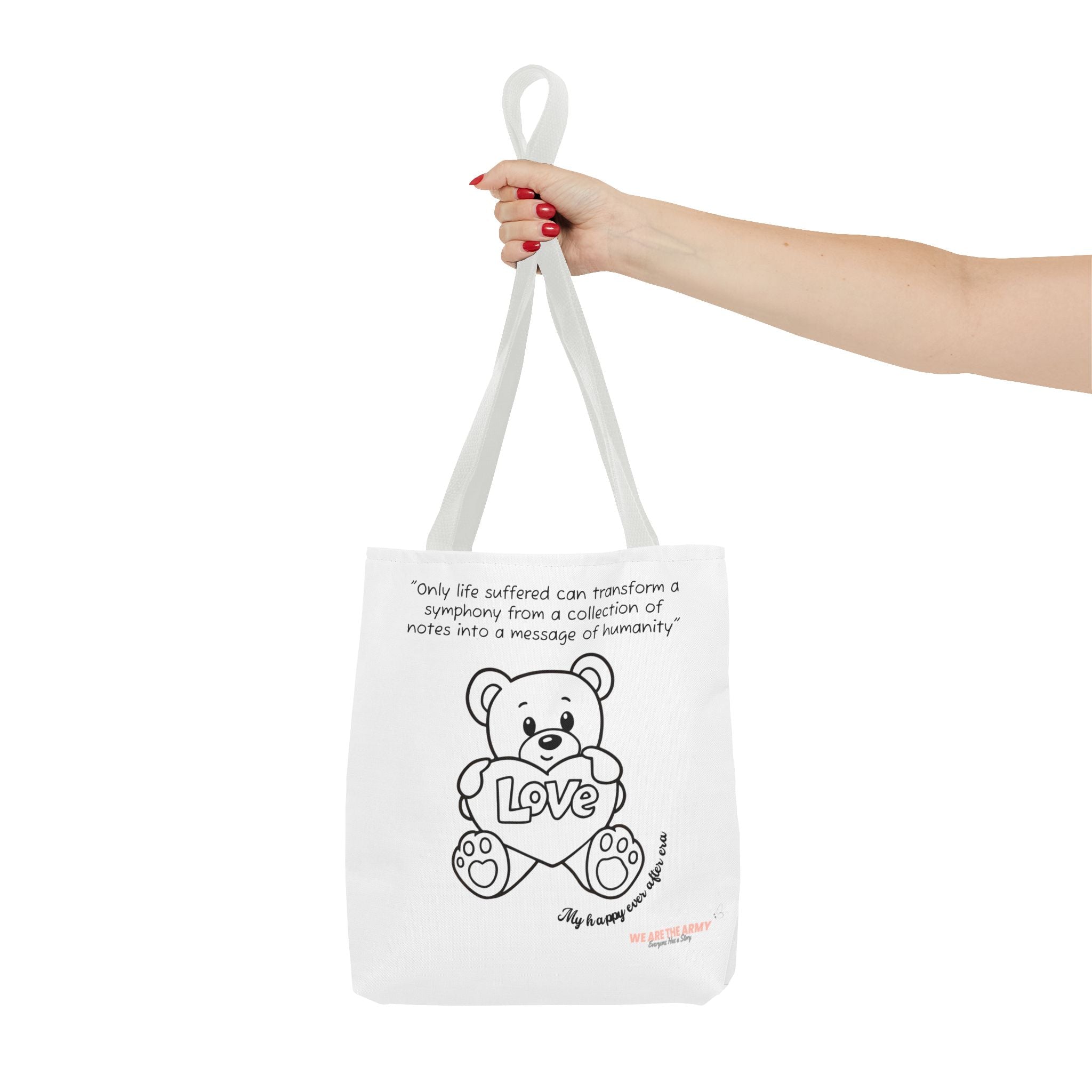 Custom Teddy Tote Bag — Inspirational Quote & Cute Teddy All-Over Print Tote