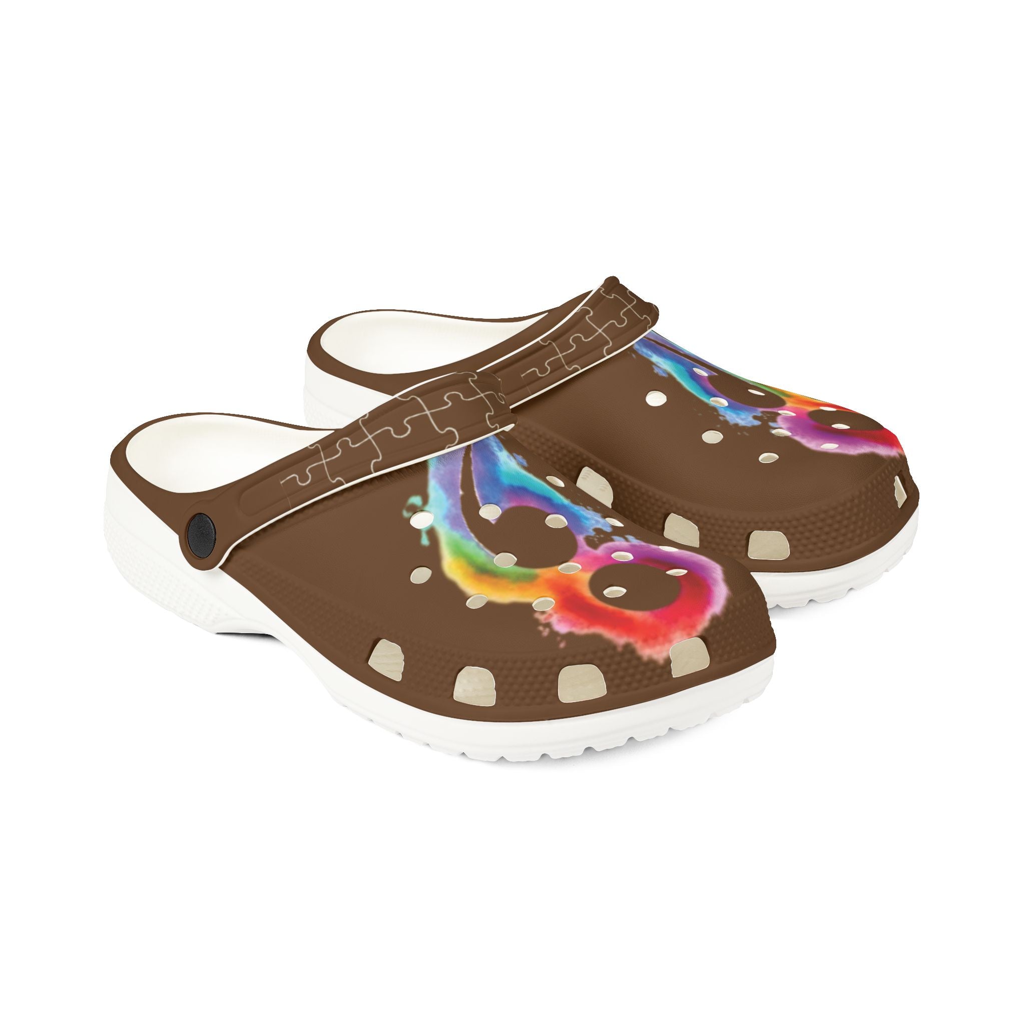 Brown Semi-Colon Puzzle Watercolour Slip-On Shoes