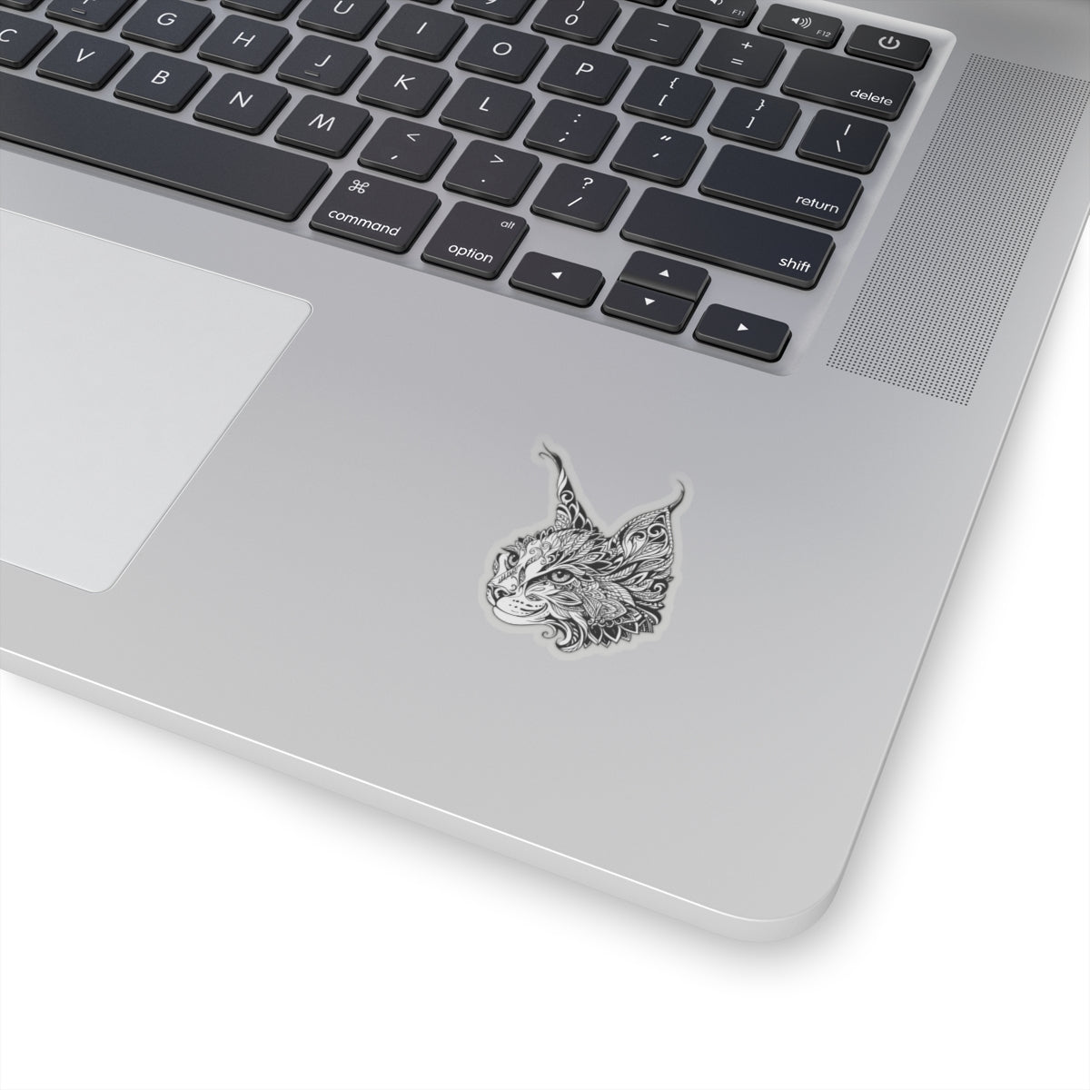 Cat Head Decorative Kiss-Cut Sticker — Intricate Floral Line Art Laptop Decal
