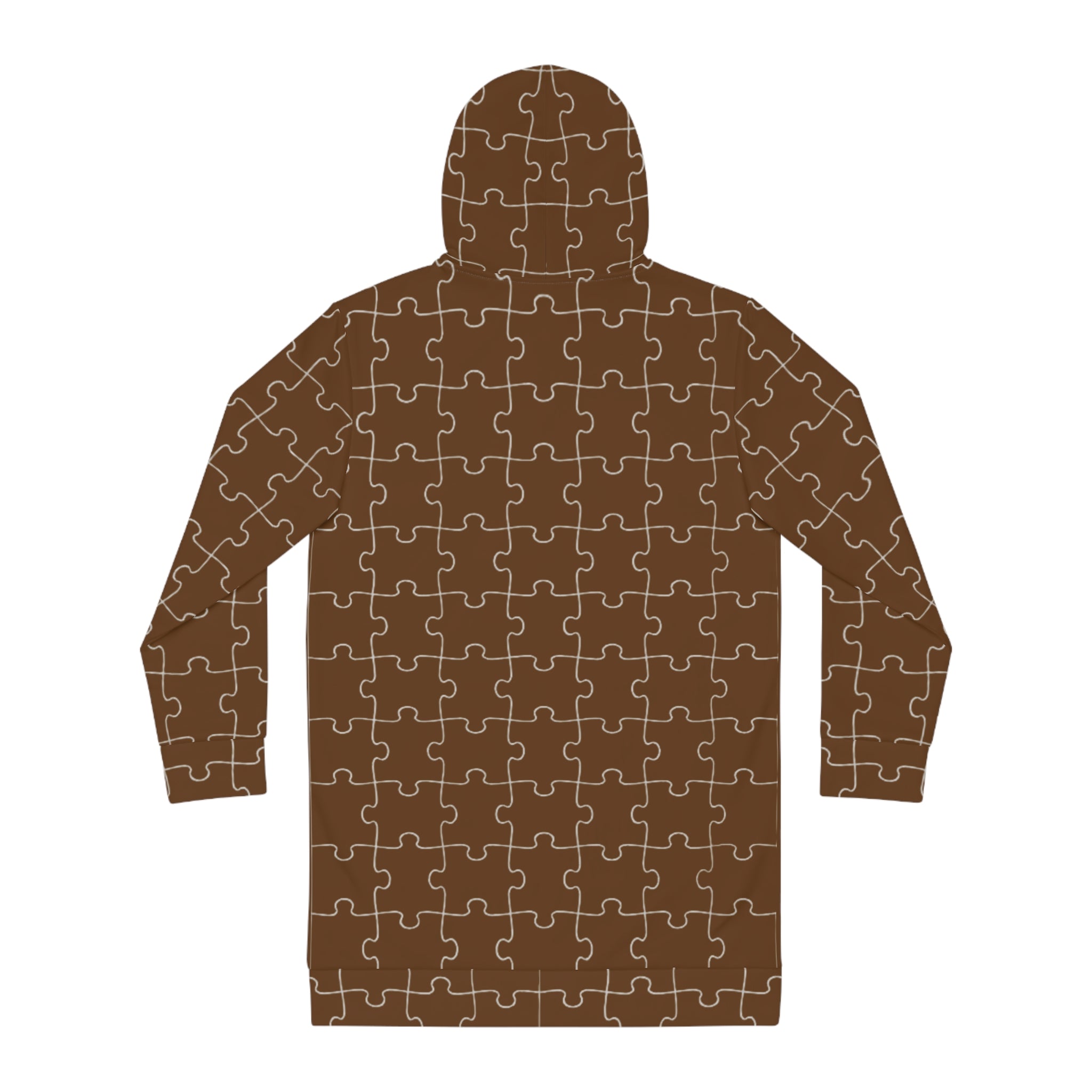 Brown Teddy Puzzle Semi-Colon Hoodie Dress