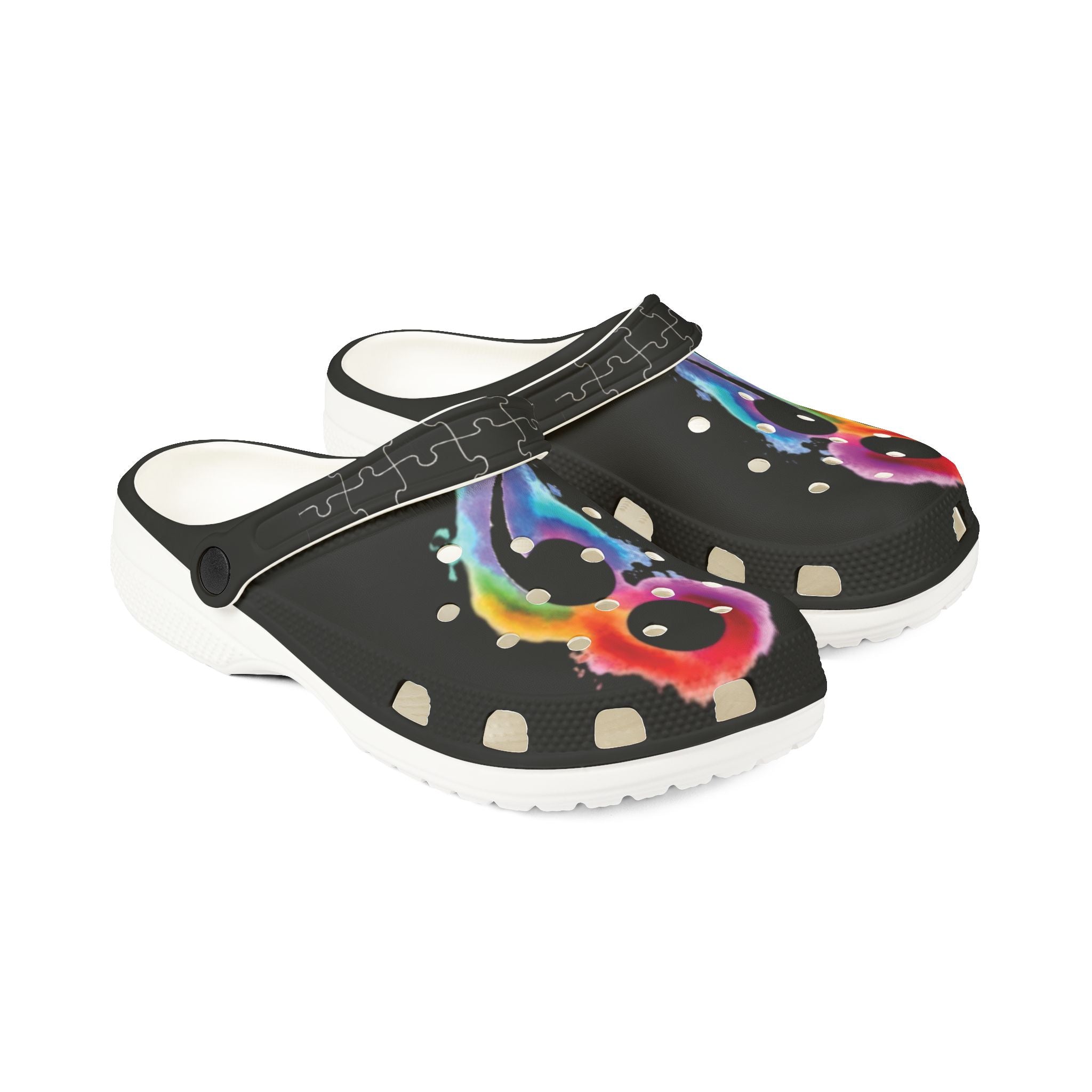 Black Semi-Colon Puzzle Watercolour Slip-On Shoes