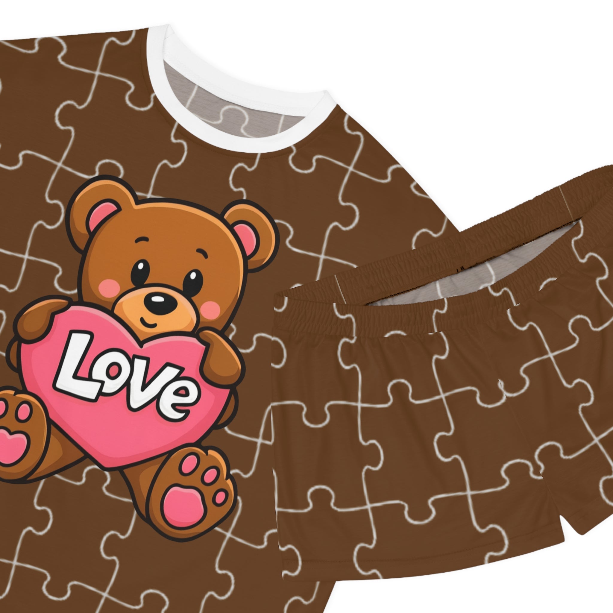 Brown Teddy Puzzle Pyjama Set