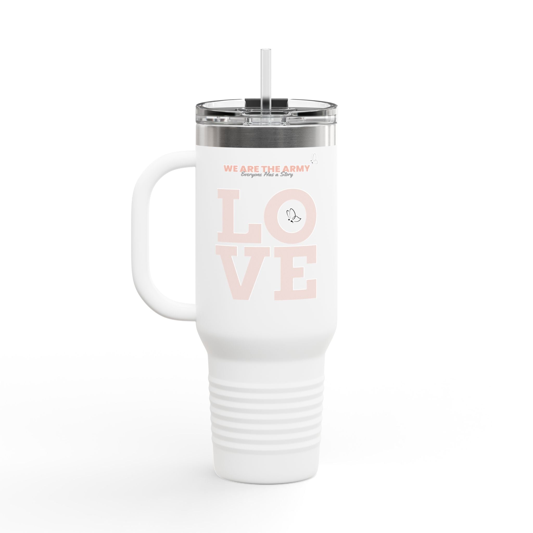 40oz Insulated Travel Mug — Cute Teddy 'Love' Design, Personalized Name Option