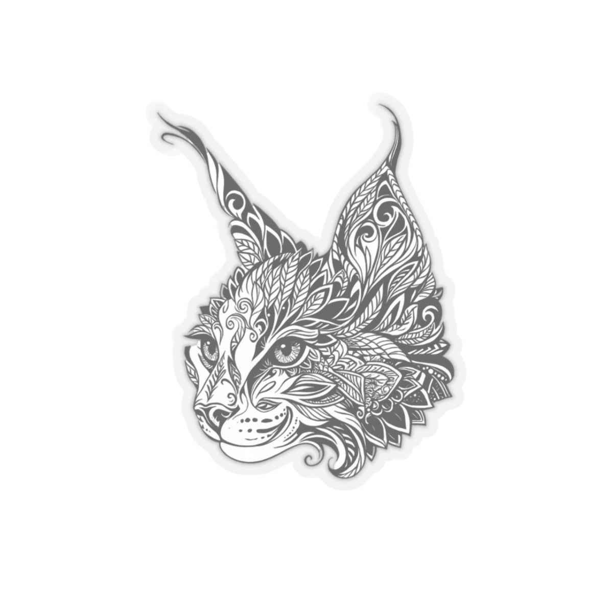 Cat Head Decorative Kiss-Cut Sticker — Intricate Floral Line Art Laptop Decal