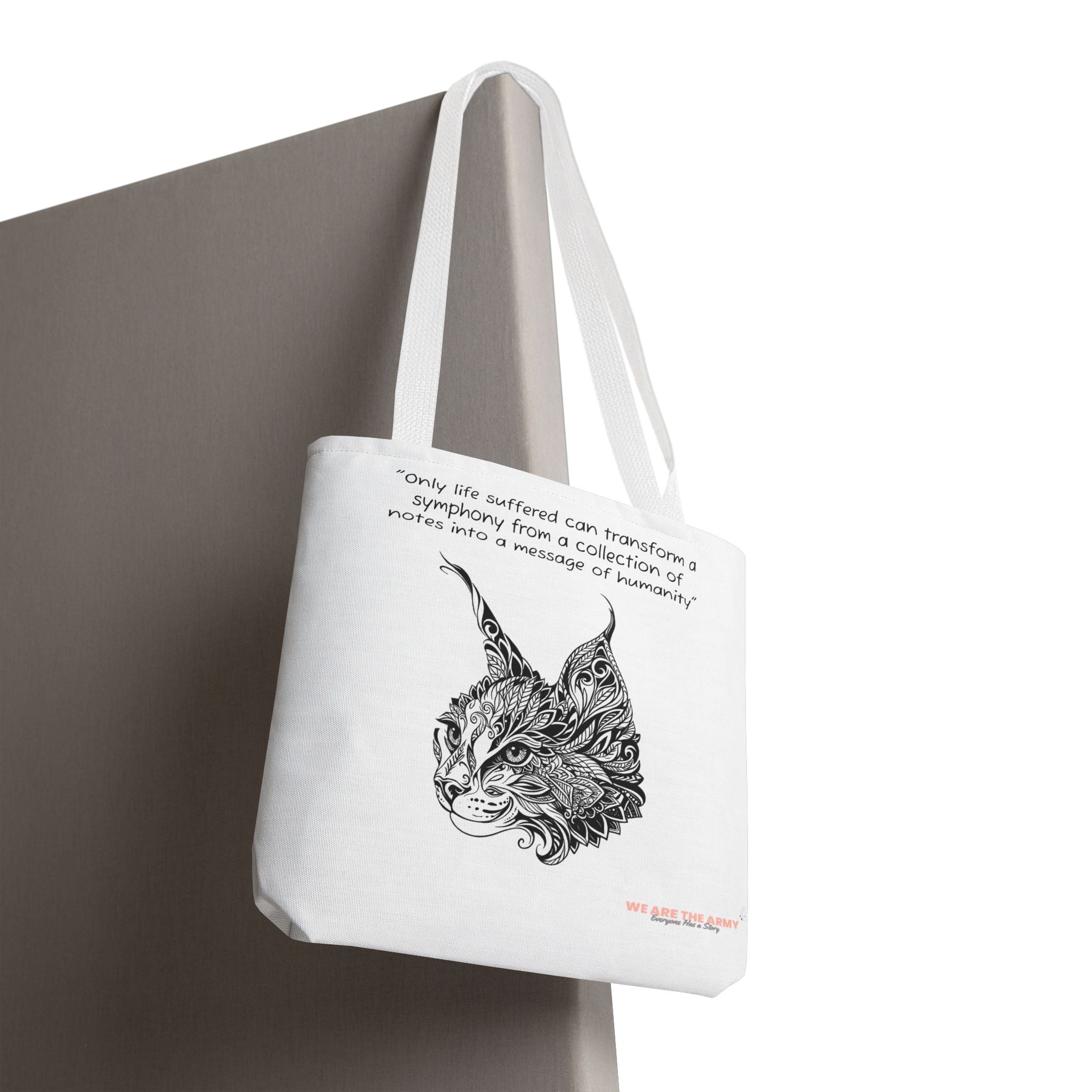 Custom Cat Tote Bag — Inspirational Quote & Detailed Cat All-Over Print Tote