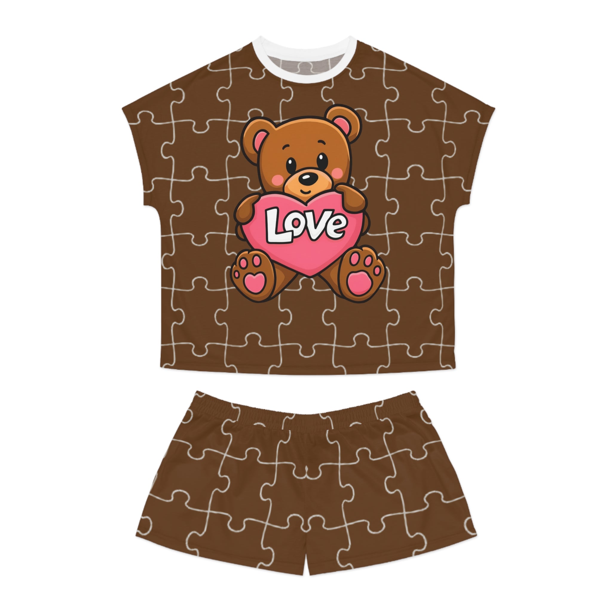 Brown Teddy Puzzle Pyjama Set