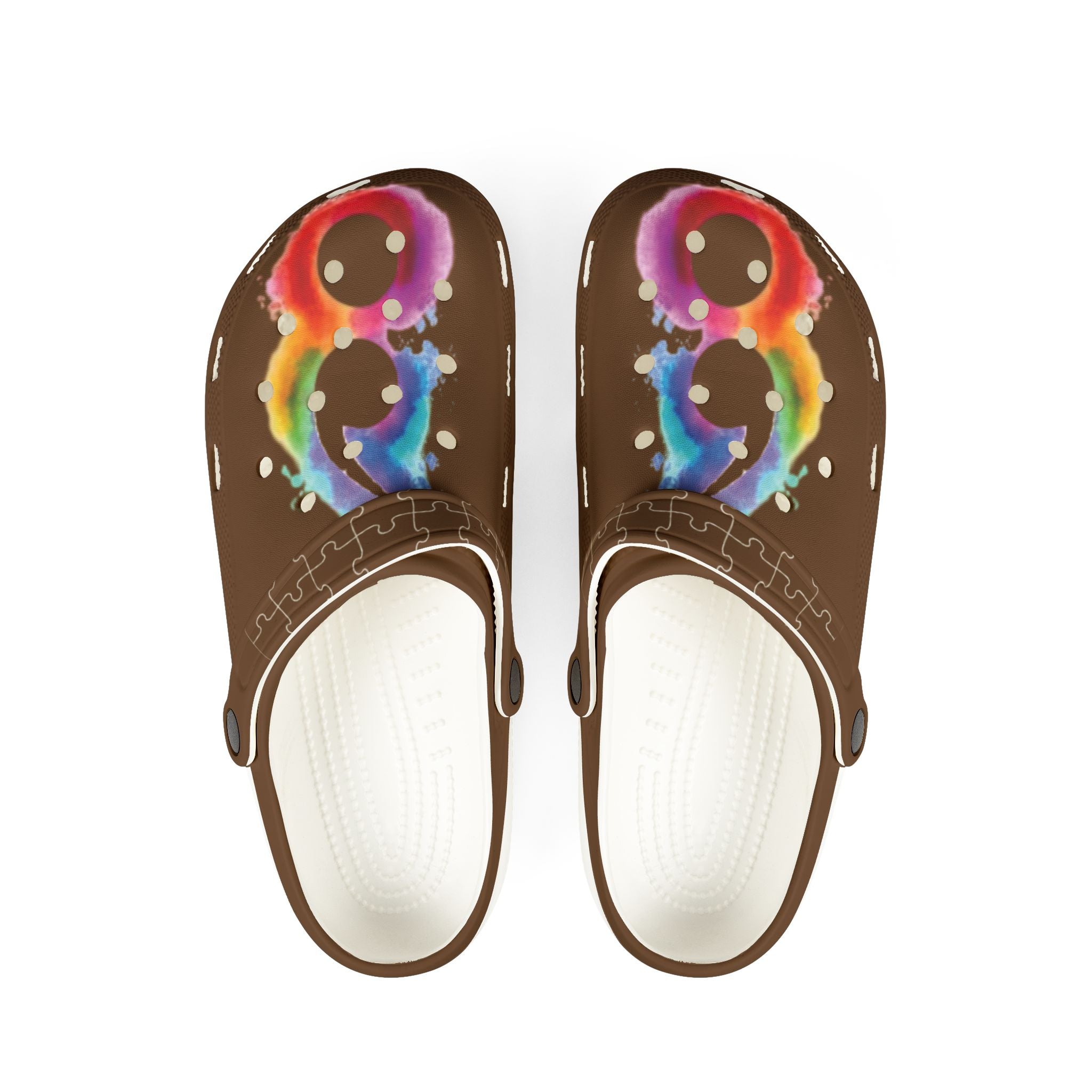 Brown Semi-Colon Puzzle Watercolour Slip-On Shoes