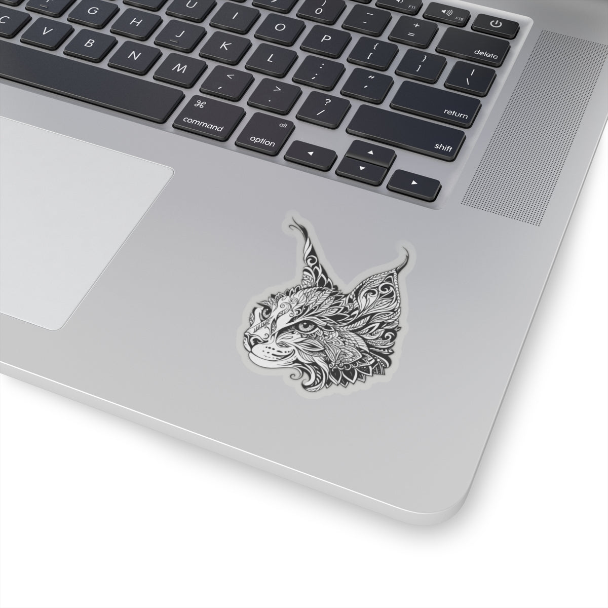 Cat Head Decorative Kiss-Cut Sticker — Intricate Floral Line Art Laptop Decal