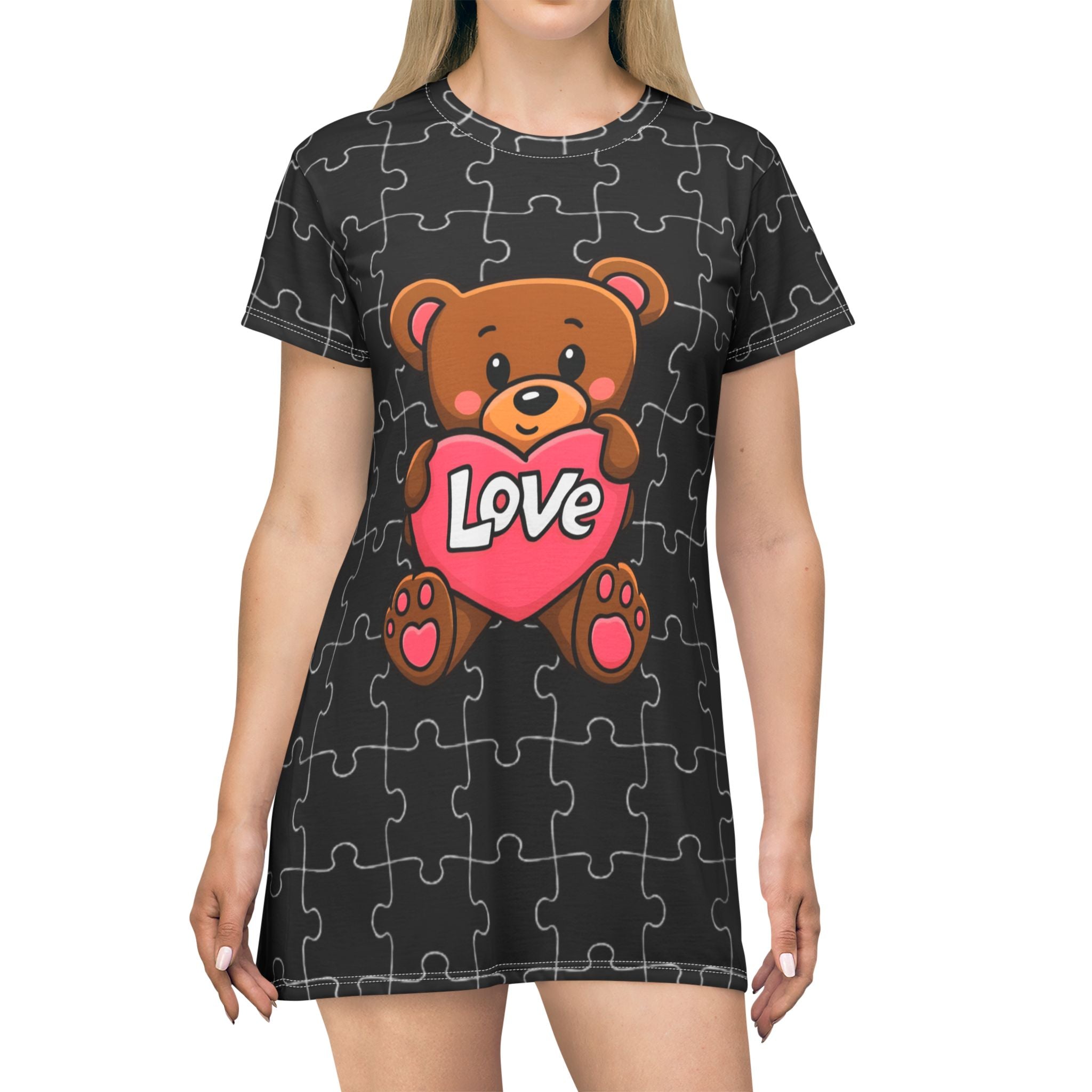 Black Teddy Puzzle T-Shirt Dress