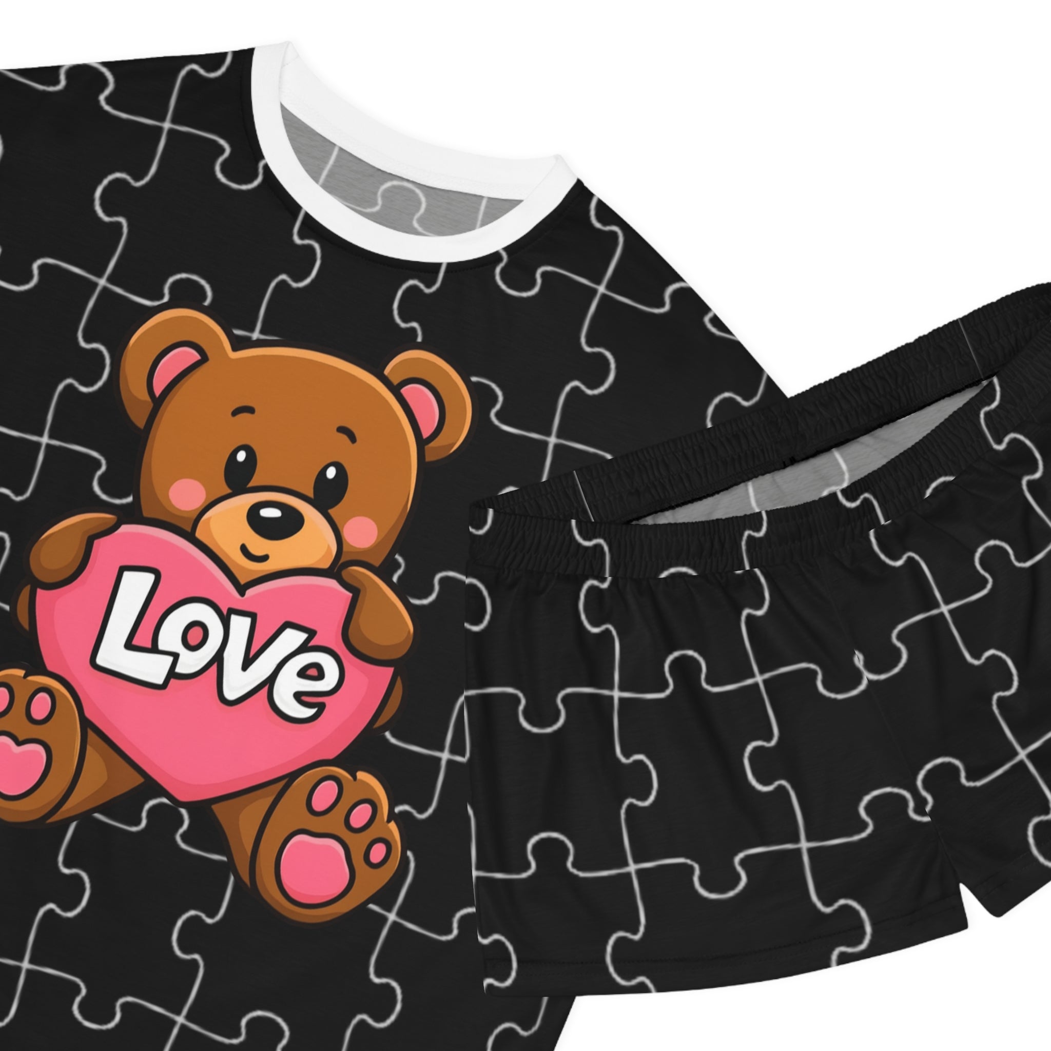 Black Teddy Puzzle Pyjama Set