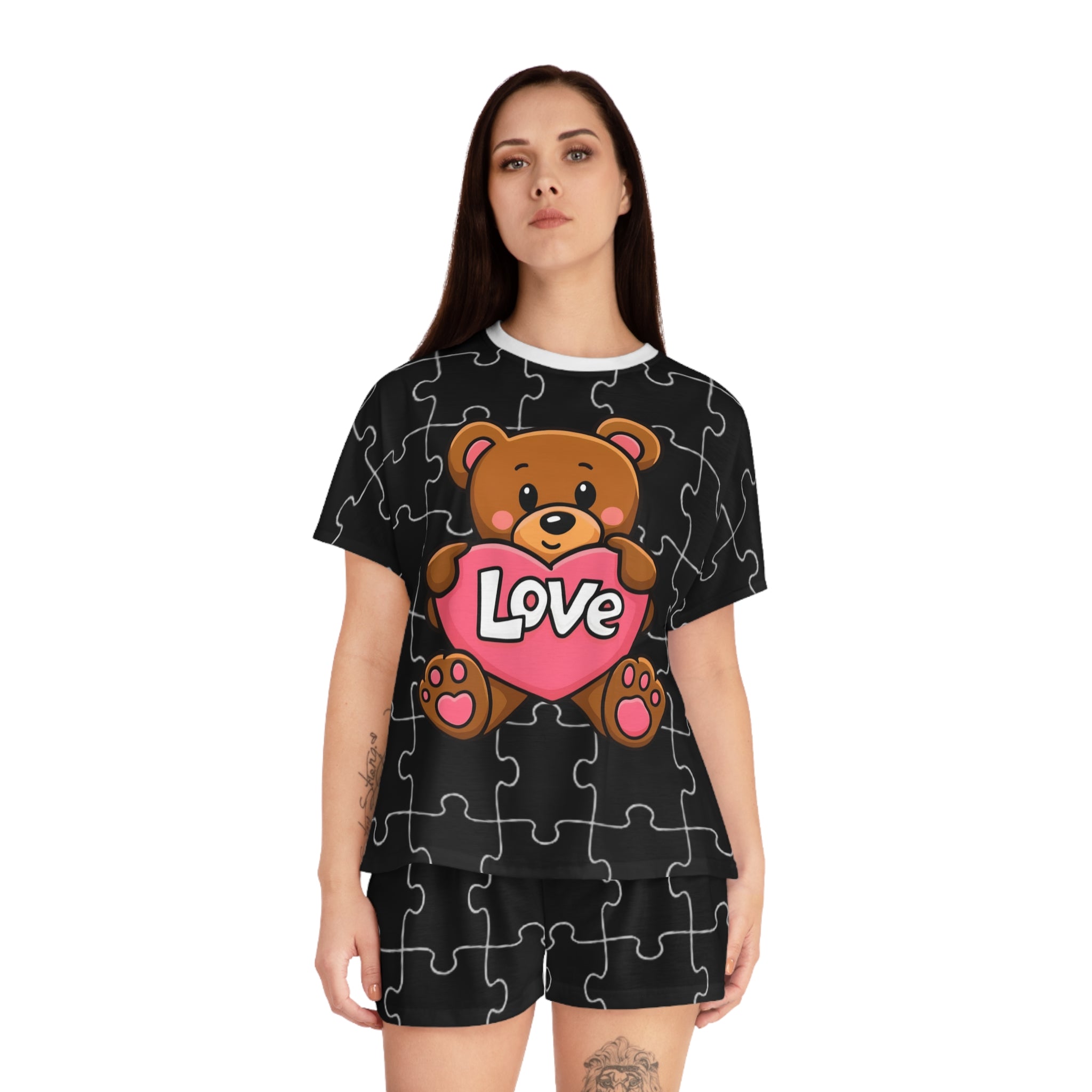 Black Teddy Puzzle Pyjama Set