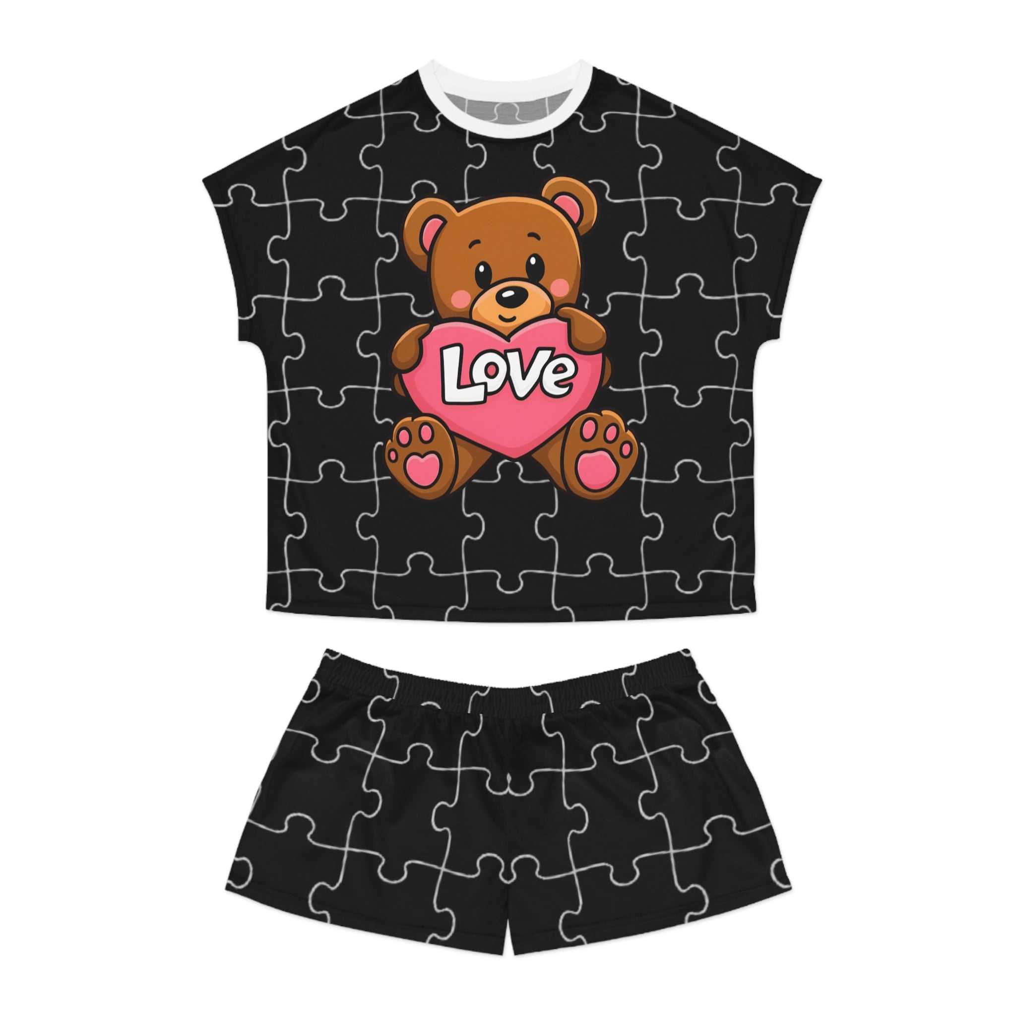 Black Teddy Puzzle Pyjama Set