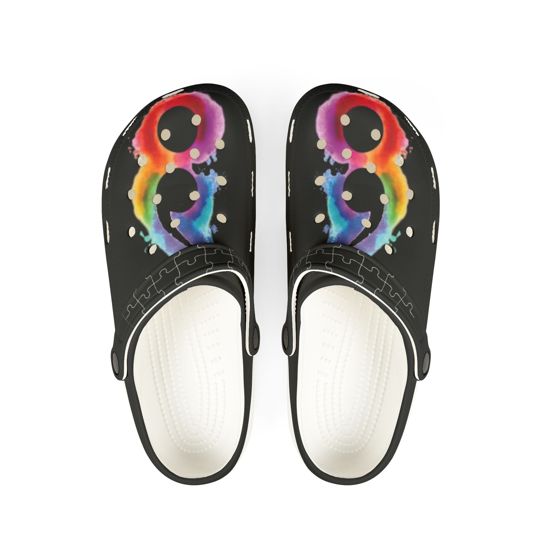 Black Semi-Colon Puzzle Watercolour Slip-On Shoes