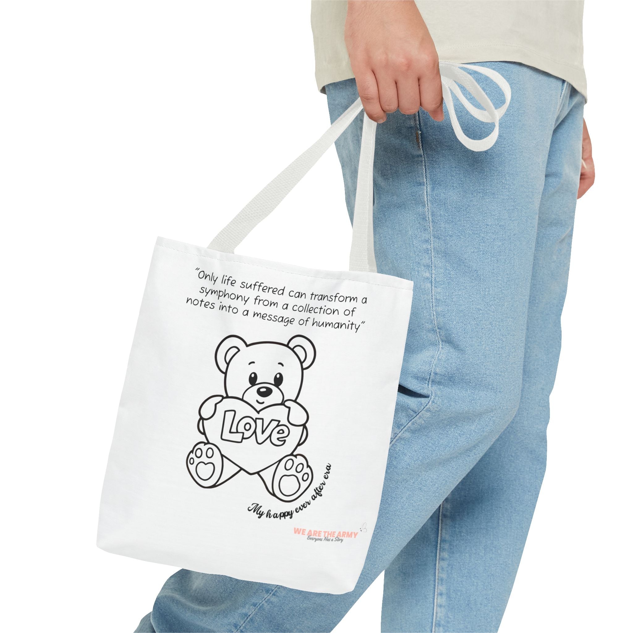 Custom Teddy Tote Bag — Inspirational Quote & Cute Teddy All-Over Print Tote