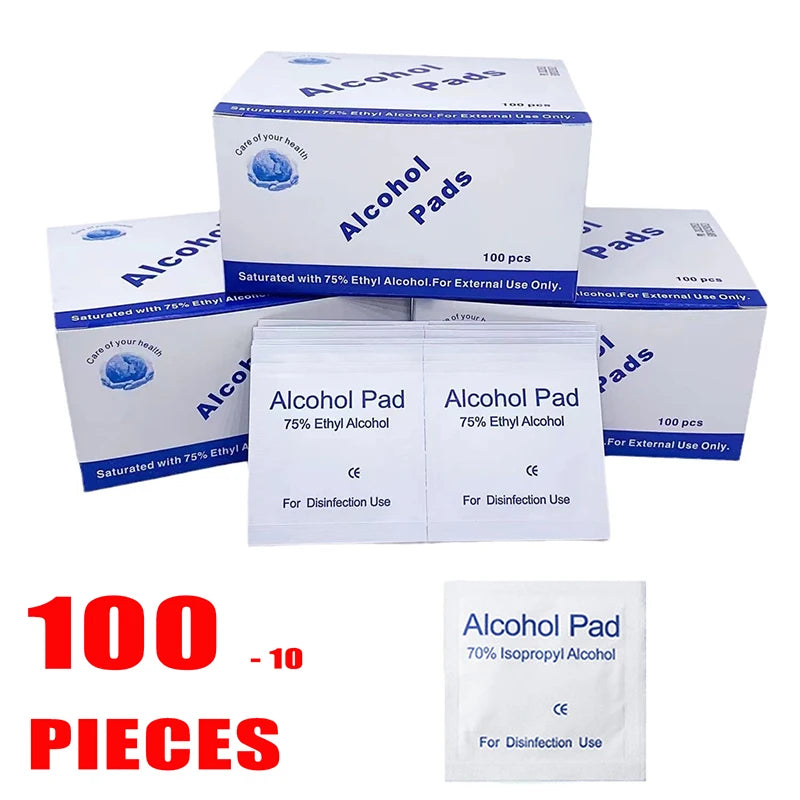 10/100Pcs Disposable Alcohol Cotton Pads Disinfectant Wipe